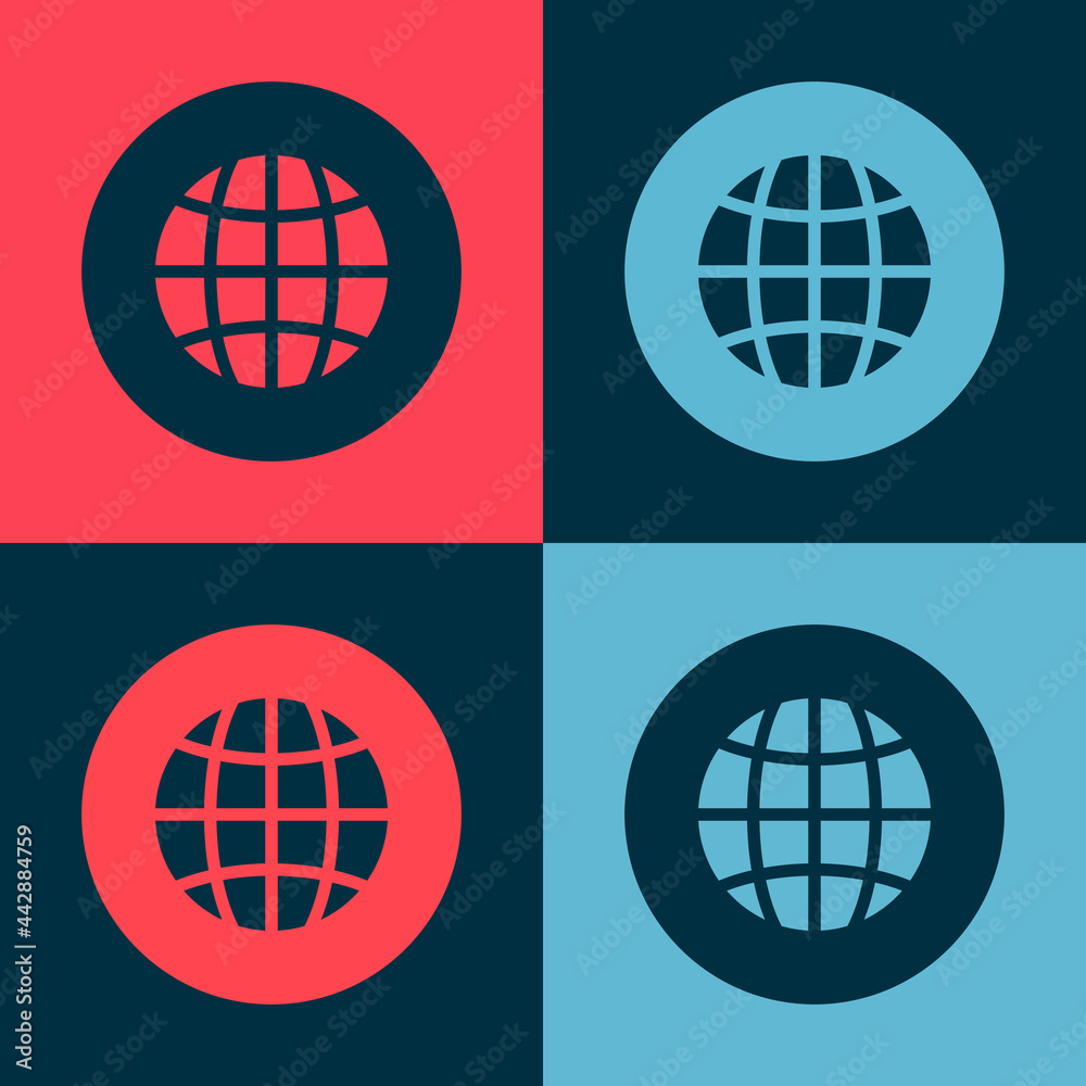 Sticker Pop art Global technology or social network icon isolated on color background. Vector