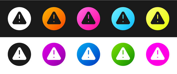 Set Exclamation mark in triangle icon isolated on black and white background. Hazard warning sign, careful, attention, danger warning important. Vector