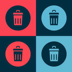 Pop art Trash can icon isolated on color background. Garbage bin sign. Recycle basket icon. Office trash icon. Vector