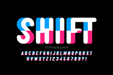 Shifted font design, alphabet letters and numbers vector illustration