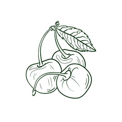 Cherry Line vector illustration. Detailed Food icon for mobile concept, print, menu, and web apps. For for restaurant, bar, vegan, healthy and organic food, market, farmers market.