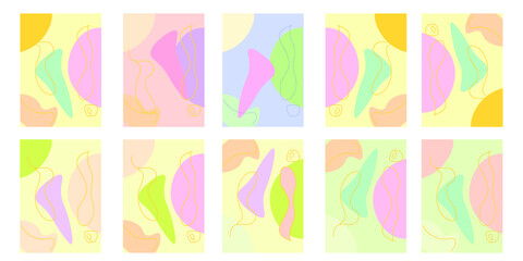 Abstract background. Hand drawn various shapes and doodle objects. with an attractive and attractive style Contemporary modern trendy vector illustrations. Every background is isolated. Elegant and at