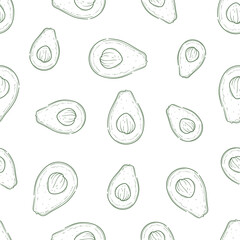 Healthy food vector seamless pattern. Hand drawn illustrations for for restaurant, bar, vegan, healthy and organic food, market, farmers market, cooking school, food truck, delivery service.