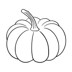 Pumpkin vector illustration in black outline isolated on white background. Simple hand drawn sketch autumn harvest decorative design element vegetable silhouette
