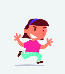  cartoon character of little girl on jeans running very pleased