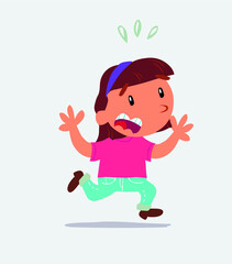  cartoon character of little girl on jeans runs away in terror
