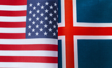 fragments of the national flags of the United States and Iceland in close-up