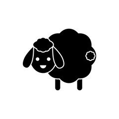 Cute sheep with tail. Vector drawing. Lamb black and white silhouette on white background.