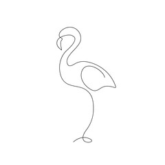 Flamingo Continuous Line Drawing. One Line Bird Flamingo Simple Contour Drawing for Modern Minimalist Design. Vector EPS 10.