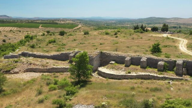 Stone ruins of ancient town of Asseria in Dalmatia, Croatia