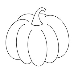 Pumpkin vector illustration in black outline isolated on white background. Simple hand drawn sketch autumn harvest decorative design element vegetable silhouette