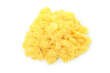 Dry uncooked corn flakes isolated on white background