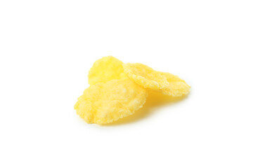 Dry uncooked corn flakes isolated on white background