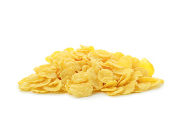 Dry uncooked corn flakes isolated on white background