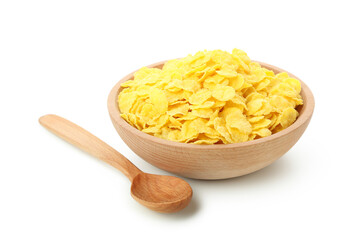 Bowl of corn flakes isolated on white background