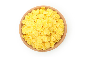 Bowl of corn flakes isolated on white background