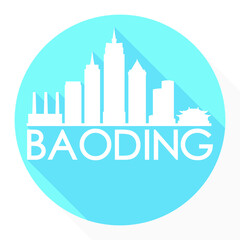 Obraz premium Baoding, Hebei, China Round Button City Skyline Design. Silhouette Stamp Vector Travel Tourism.