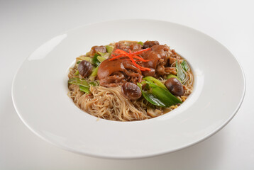 braised dry bee hoon bee noodle with pork trotter leg and vegetables asian menu
