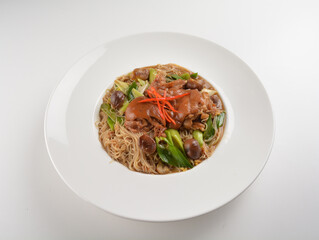 braised dry bee hoon bee noodle with pork trotter leg and vegetables asian menu