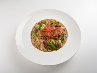 braised dry bee hoon bee noodle with pork trotter leg and vegetables asian menu