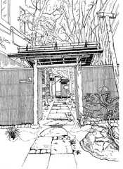Gate to the Courtyard, Tokyo, sketch, Japan