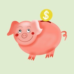 Deposit, money, bank, illustration, pig, pink 