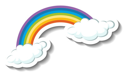 A sticker template with Rainbow and clouds isolated