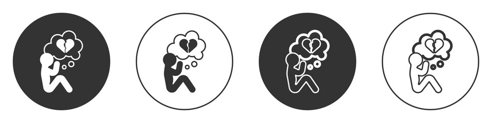 Black Broken heart or divorce icon isolated on white background. Love symbol. Valentines day. Circle button. Vector