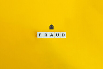 Fraud banner and concept. Block letters on yellow background. Minimal aesthetics.