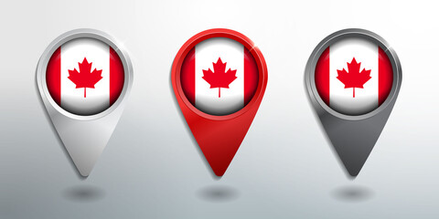 3D Pointer, Tag and Location Marker with Round Flag Nation of Canada White, Red and Grey Glossy Model