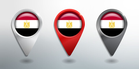3D Pointer, Tag and Location Marker with Round Flag Nation of Egypt White, Red and Grey Glossy Model