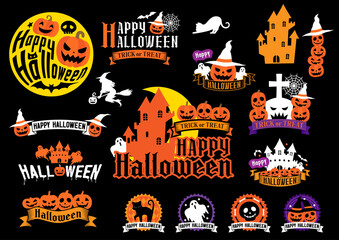 ハロウィン　イラスト素材　黒バック