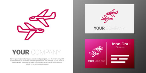 Logotype line Plane icon isolated on white background. Flying airplane icon. Airliner sign. Logo design template element. Vector