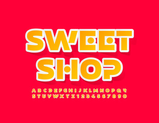 Vector Colorful Banner Sweet Stop. Bright Treny Font. Sticker set of Alphabet Letters and Numbers