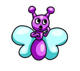 Stylized Adorable Surprised Purple Butterfly