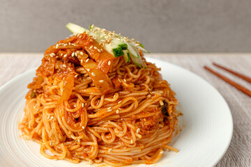 Spicy and sweet noodle dish with gochujang sauce