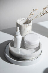 mockup of beauty fashion cosmetic makeup bottle lotion  serum product with skincare healthcare concept on background