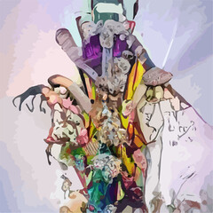 Magnificent flowers creature in abstract fantasy and surreal style