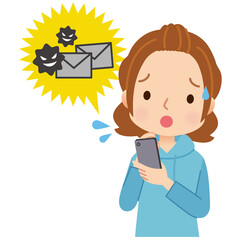 迷惑メールに困る女性　表情