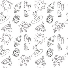 Summer icon set in thin line style