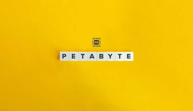 Petabyte. Data Unit and Storage Banner and Concept. Block letters on bright orange background. Minimal aesthetics.