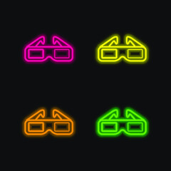 3d Spectacles For Cinema four color glowing neon vector icon