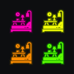 Bedroom four color glowing neon vector icon
