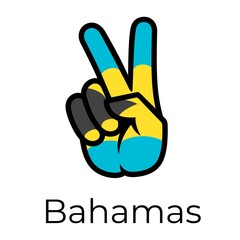 Bahamas flag in the form of a peace sign. Gesture V victory sign, patriotic sign, icon for apps, websites, T-shirts, souvenirs, etc., isolated on white background
