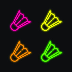 Badminton Shuttle four color glowing neon vector icon