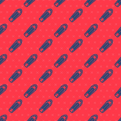 Blue line Skateboard deck icon isolated seamless pattern on red background. Extreme sport. Sport equipment. Vector