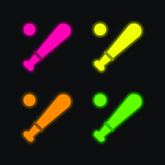 Baseball four color glowing neon vector icon