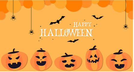 Happy Halloween banners or party invitation background with bats and pumpkins.Vector illustration.