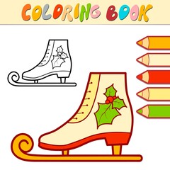 Coloring book or page for kids. Christmas skates black and white