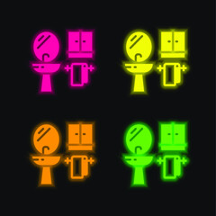 Bathroom four color glowing neon vector icon